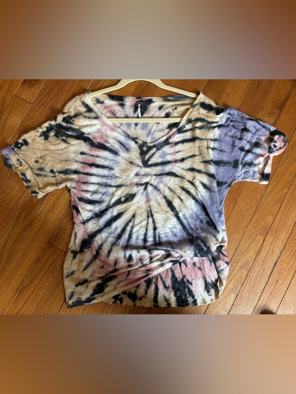 YFB V Neck Linen Tee with Gathered Side